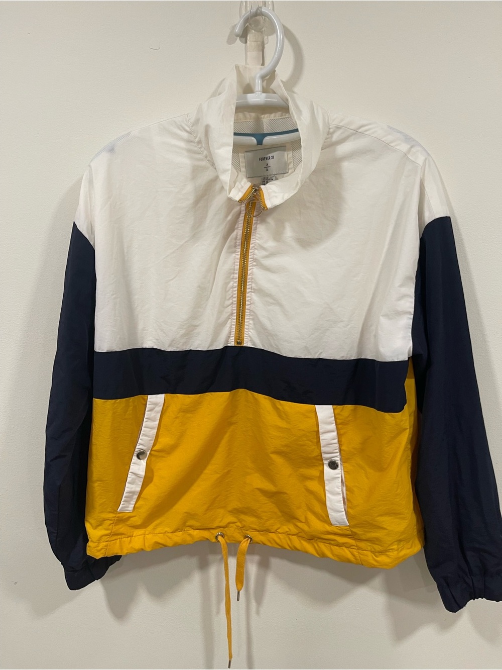 Forever 21 White / Navy / Mustard Colorblock Half-Zip Windbreaker